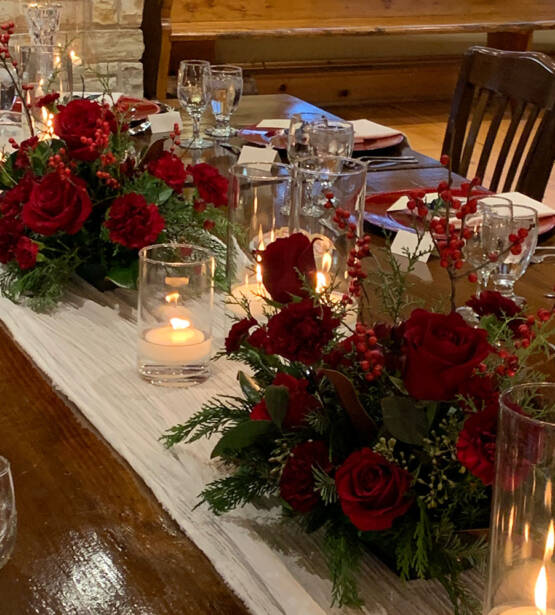 red Christmas table centre piece