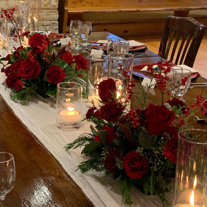 red Christmas table centre piece